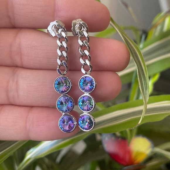 Swarovski Jewelry - Swarovski Iridescent Blue-Purple Drop Chain Earrings